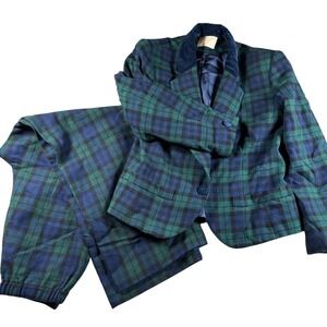 VTG Pendleton Wool Plaid Suit Blazer Pants Set Green Blue Old Money workcore